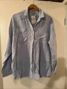 Magaschoni Light Blue Crinkled Button-Down Shirt